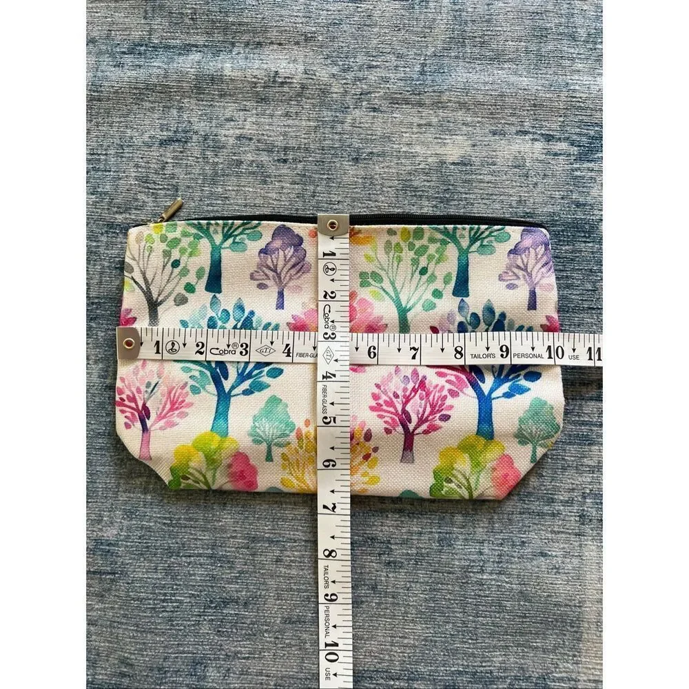 Rainbow Watercolor Trees Cotton Canvas Small Makeup Bag Travel Toiletry Pouch